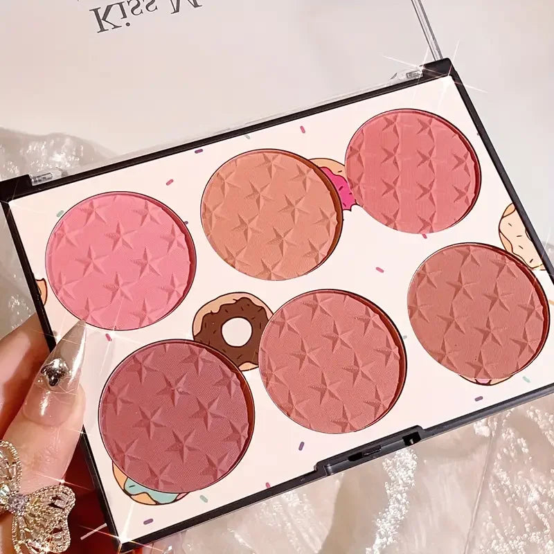 Paleta de blush de 6 cores, efeito matte