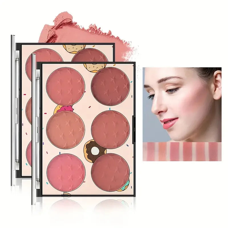 Paleta de blush de 6 cores, efeito matte