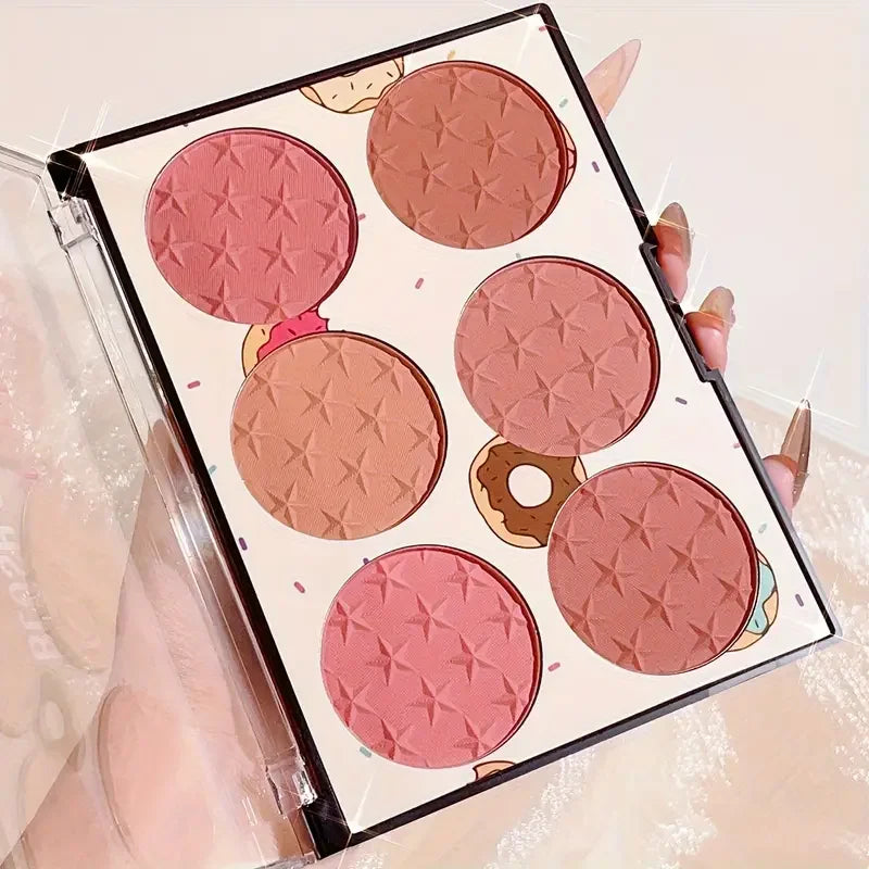 Paleta de blush de 6 cores, efeito matte
