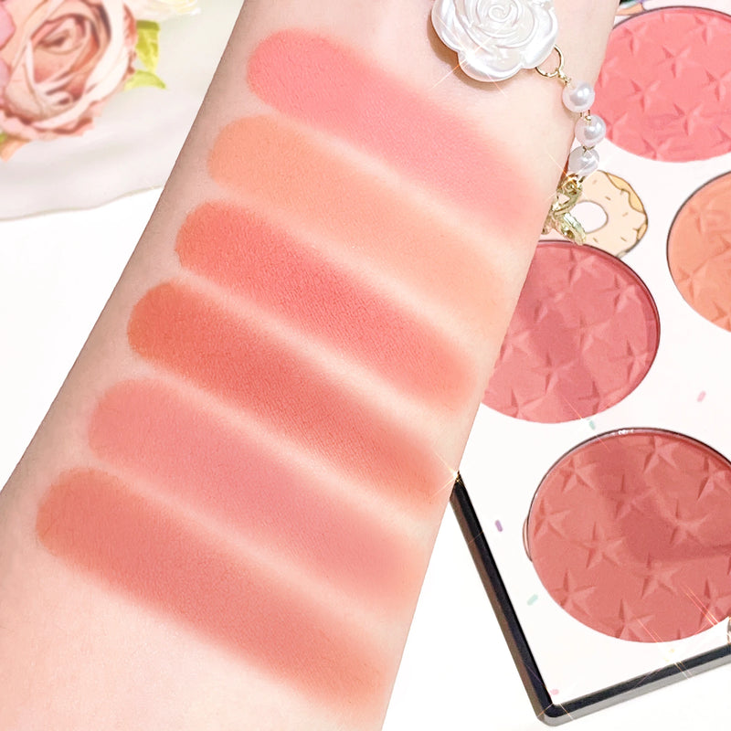 Paleta de blush de 6 cores, efeito matte