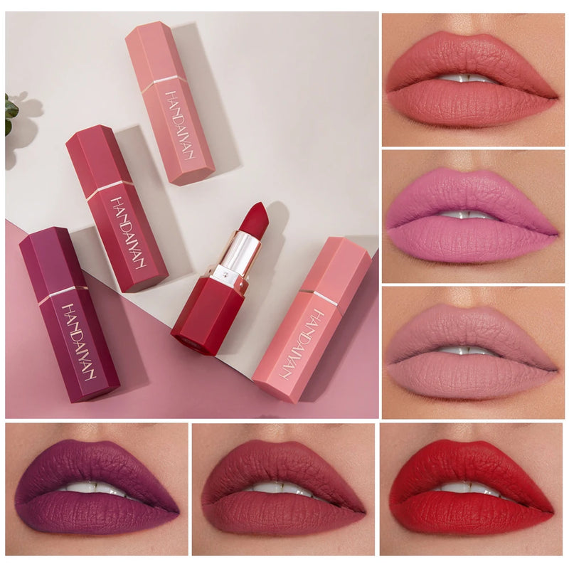 Batom Matte em 6 Cores, Sem Desbotar, Não Gruda no Copo