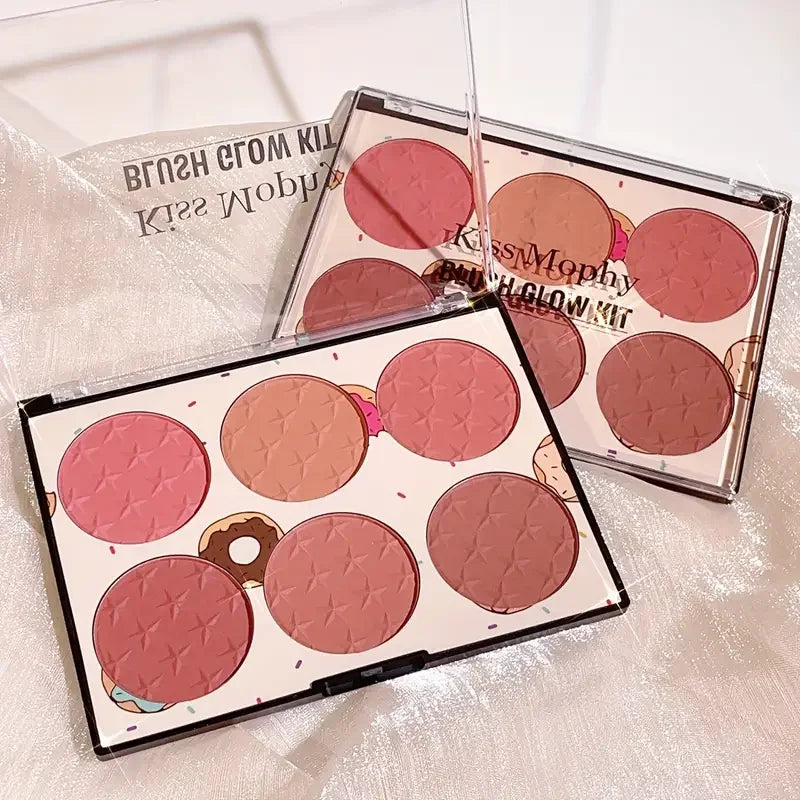 Paleta de blush de 6 cores, efeito matte