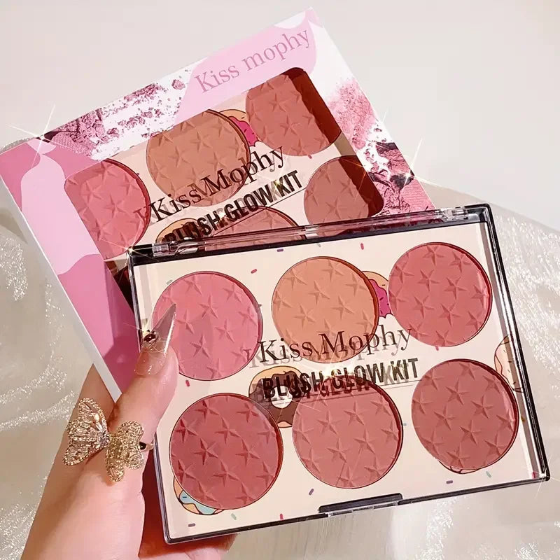 Paleta de blush de 6 cores, efeito matte
