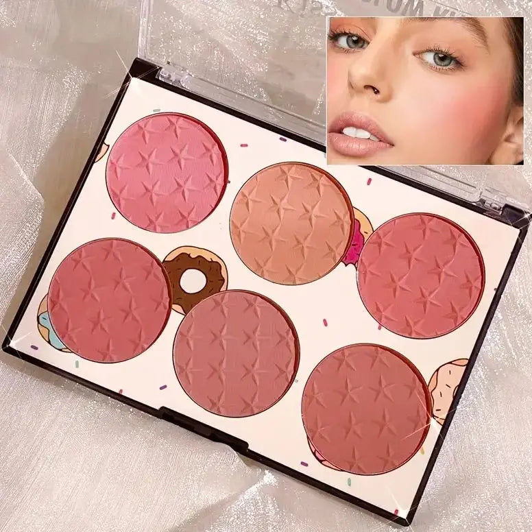 Paleta de blush de 6 cores, efeito matte