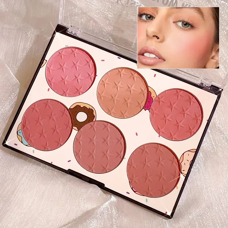 Paleta de blush de 6 cores, efeito matte